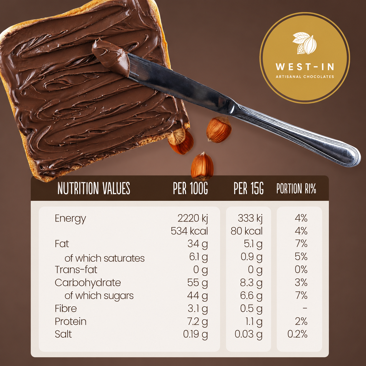 Vegan Chocolate Hazelnut Spread 200g | Palm Oil Free | West-In