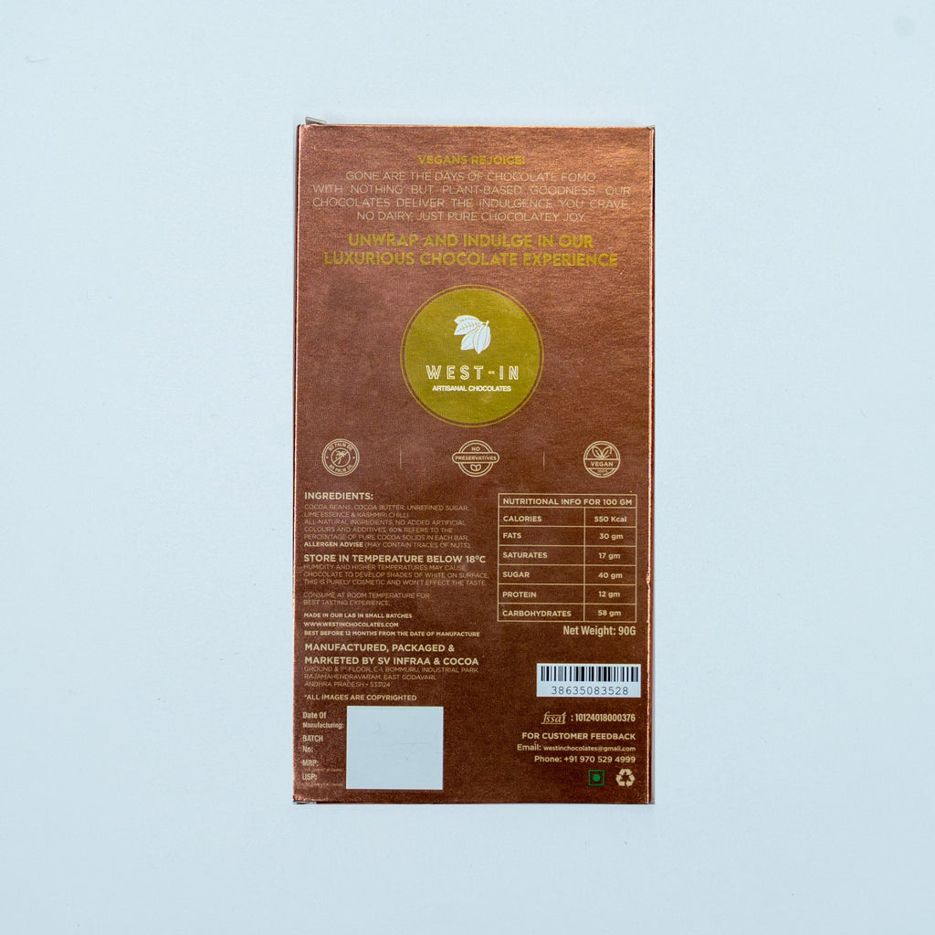 Vegan Dark Chocolate – Kashmiri Chilli & Lime - 90G