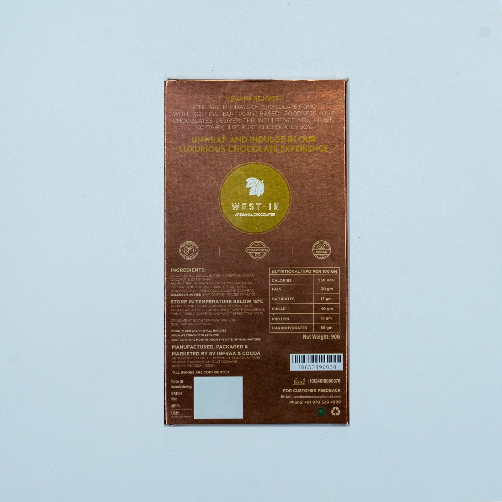Vegan Dark Chocolate – Coconut & Cassia Bark - 90G
