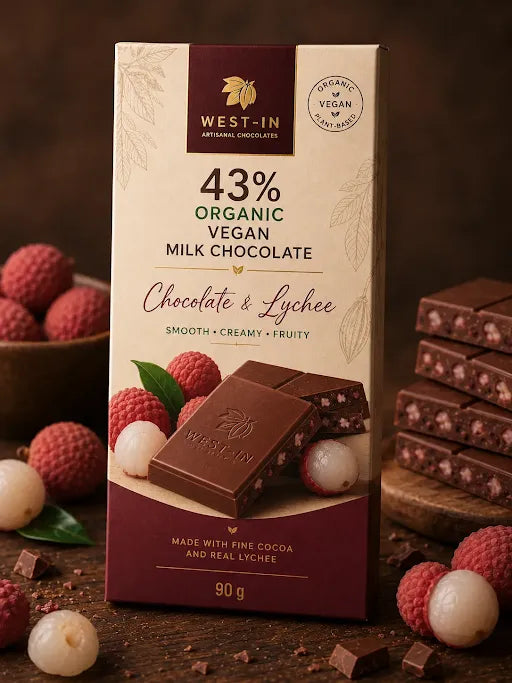 43% Organic Vegan Milk Chocolate & Lychee - 90G