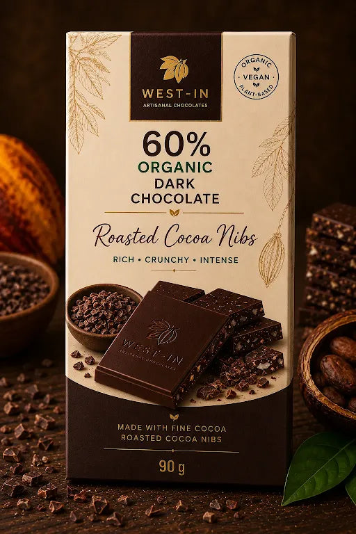 60% Organic Dark Chocolate – Roasted Cocoa Nibs - 90G