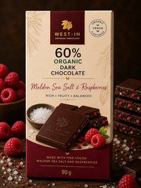 60% Organic Dark Chocolate – Maldon Sea Salt & Raspberries - 90G